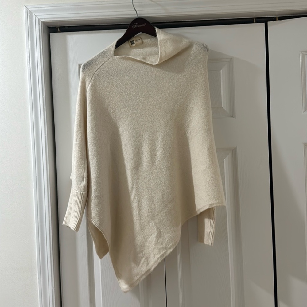 Look By M Women’s Cozy Cream Knit Turtleneck Cape Poncho Sweater One Size